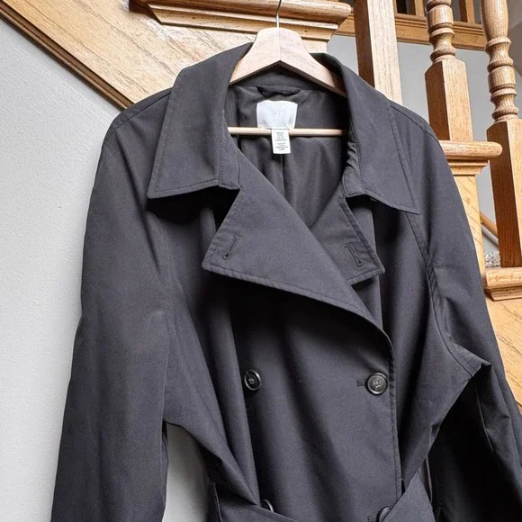 NWOT H&M Double Breasted Plus Size Trench Coat XXL Belt Unisex Utility Black - Picture 5 of 11